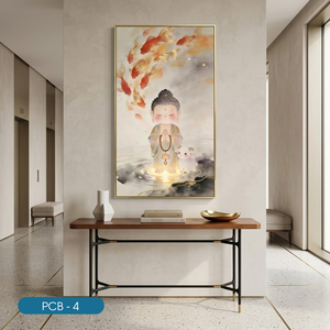 Impression sur toile de Bouddha avec poisson Koi et agneau, art religieux de dessin animé, décoration murale intérieure, modèle PCB-4, peintures personnalisées de la marque HALO - Product Image 3