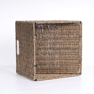 Panier de rangement artisanal pliable en jonc de mer tressé XH RTS avec poignées intérieures pour étagère - Product Image 2