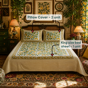Luxury Rajasthan Artisanal Pigment Printed 3-Piece <b>King</b> <b>Size</b> Bedsheet Set 100% Cotton Eco-Friendly Non-Toxic Dyes 200TC Hotel - Product Image 6