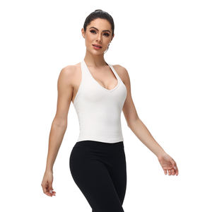 Camisetas sin mangas para mujer, ajustadas, tipo halter, para gimnasio, transpirables, camisetas sin mangas de color liso para mujer - Product Image 2