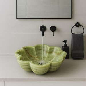 Lavabo de Baño de Lujo Moderno con Forma de Flor de Ónix Verde Afgano para Revestimiento de Paredes y Uso en Cocina, Proveedor Mayorista Exportador - Product Image 2