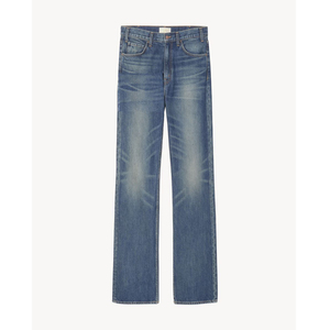 Jeans de mezclilla para mujer, de pierna relajada, sin elasticidad, tiro bajo, estilo retro, con efecto desgastado, 100% algodón - Product Image 1