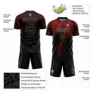 Camiseta de Fútbol Sublimada Personalizada Negra y Roja de Manga Corta, Absorbente de Humedad, 100% Poliéster, Unisex, Corte Regular para Adultos, Nombre del Equipo Personalizado - Product Image 5