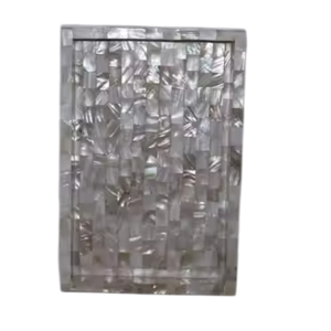 Mother Of Pearl Inlay Serving Tray Rectangular Decorative Shell Platter With <b>Handles</b> Green Leaf Design Breakfast Snack Food Tray - Product Image 5