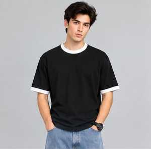 Camiseta de Hombre 100% Algodón, Manga Corta, Cuello Redondo, Ribete en Contraste, Estilo Casual, Corte Regular, Tejido Jersey, Color Sólido, Estilo Urbano - Product Image 4