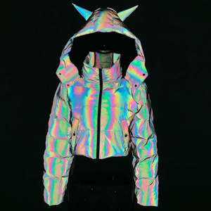 Women Holographic Winter Thick Jackets Crop <b>Top</b> Long Sleeve Colorful Reflective Warm <b>Coats</b> Y2K Fashion Women Parkas Clothes - Product Image 3