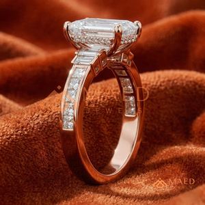 Élégante bague en diamant taille émeraude en or rose 14 carats, bague en or rose et diamant émeraude faite à la main pour femme - Product Image 2