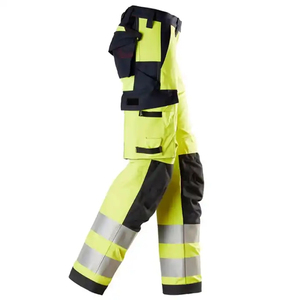 Pantalon de travail haute visibilité jaune et noir respirant et réfléchissant, multipoches, pour la construction et la route - Product Image 4