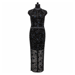 Luxury Black Beaded Floral Evening Dress Women Halter Neck Sheer Mesh Maxi Gown Hand Embellished Party Wedding Formal Designer - Product Image 1
