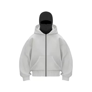 100% Cotton Fleece Heavyweight Solid Hoodies Breathable Streetwear Eco-Friendly Balaclava Pockets Full <b>Face</b> <b>Mask</b> Pullover Hoodie - Product Image 4