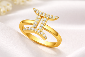 Anillo Apilable Hecho a Mano de Plata de Ley 925 con Circonita Cúbica, Astrología del Zodiaco Géminis - Product Image 4