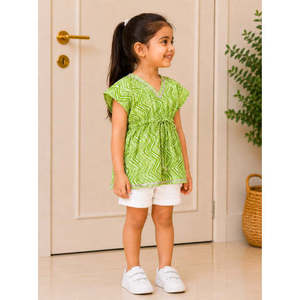 Twisha Xpressions – haut kaftan en coton imprimé pour filles de 0 à 6 mois, vert citron, demi-manches, tenue décontractée d'été, légère et confortable - Product Image 4