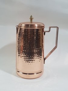 Carafe décorative en cuivre pour chevet, pichet à eau en cuivre pur martelé à la main avec couvercle, récipient traditionnel pour servir l'eau - Product Image 3
