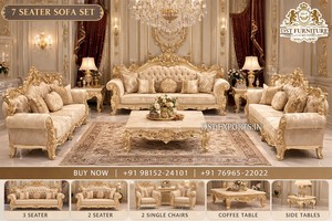 Royal <b>Gold</b> Carved Wooden <b>Sofa</b> Set with Luxury Upholstery Victorian Cherry Finish Wooden Living Room Furniture Elegant Look <b>Sofa</b> - Product Image 2