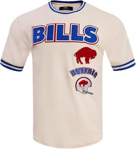 Buffalo Bills Cream T-Shirt with Blue <b>Red</b> Embroidery and Mascot Logo Machine Embroidered Durable Custom Polyester Material - Product Image 1