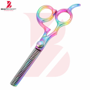 Ciseaux de coiffure professionnels multicolores arc-en-ciel en titane avec manche ergonomique en plastique - Product Image 2