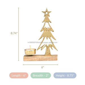 Metal Gold Christmas Tree Candle Holder With Wooden Base Modern Festive Decor <b>Tea</b> <b>Light</b> Holder Perfect For Christmas Decoration - Product Image 4