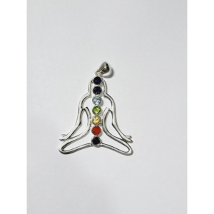 Pendentif religieux hindouiste en argent sterling 925 plaqué argent, magnifique design 7 chakras en pierres naturelles, breloque Ramavati en pierres précieuses - Product Image 1