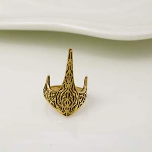 Gold Plated Brass <b>Moon</b> Shape Cocktail <b>Ring</b> Islamic Bohemian Style Unisex Daily Wear Jewelry - Product Image 6