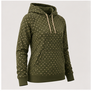 Sudadera con Capucha Personalizable Verde Oliva para Mujer, Estilo Atlético, con Diseño de Micro Cuadrícula y Puntos, Mezcla de Algodón de Alto Rendimiento WPHOOD-0009 - Product Image 5