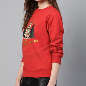 Women <b>Red</b> Christmas Sweatshirt Leopard Print Crew Neck Full Sleeve Knitted <b>Glitter</b> Embroidery Winter Wear - Product Image 2
