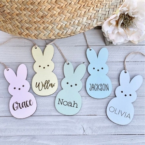 Etiquetas de Madera Personalizadas con Forma de Conejo de Pascua, Adornos Colgantes Cortados con Láser, Manualidades DIY, Etiqueta con Nombre de Conejo Personalizada para Decoración Festiva - Product Image 1