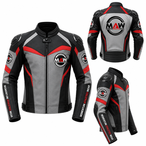 Blouson de moto en PU pour homme MAW, coupe-vent, imperméable, respirant, style motard, blocs de couleur, fermeture éclair - Product Image 5