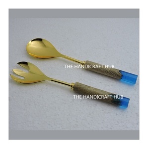 Wholesale Premium Quality Eco-Friendly Dishwasher <b>Safe</b> Stainless Steel Salad Server Set 2 Transparent Resin Handles India New - Product Image 1