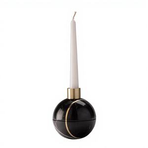 This <b>black</b> marble <b>candle</b> <b>holder</b> adds sophistication to your space, blending rich textures with a sleek design - Product Image 1