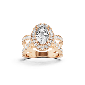 Bague de fiançailles sophistiquée et moderne en or 14 carats avec halo rond et diamant central brillant de 2 carats sur une monture fendue - Product Image 4