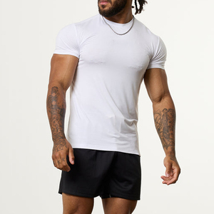Camiseta de Manga Corta para Hombre, Cuello Redondo, Ajustada, Blanca, Informal, de Algodón, Transpirable, de Color Sólido, Tejida - Product Image 3