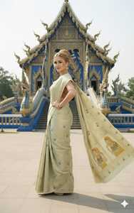 ชุดส่าหรีผ้าไหมพรีเมียมพร้อมสวมใส่ พร้อมเสื้อคลุม ยาวคลุมเท้า ไม่ยับ แห้งเร็ว เสื้อผ้าแบบดั้งเดิมของอินเดีย/ปากีสถาน - Product Image 3