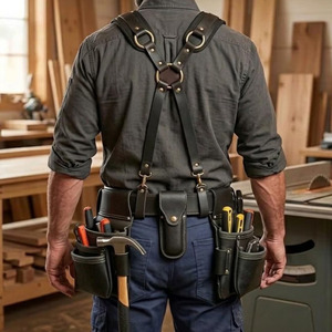 Organisateur d'outils de travail en cuir véritable robuste avec pochettes spacieuses, supports sécurisés, coutures renforcées et réglables, en vente - Product Image 2