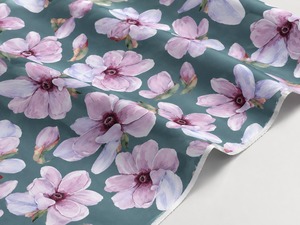 ผ้าคอตตอนป๊อปลินสีมิดไนท์ทีลออร์คิด ลายดอกไม้สีไลแลคแบบอัลไพน์ ลายวอเตอร์คัลเลอร์ ลายดอกไม้สไตล์วินเทจ สีลาเวนเดอร์สเลท สำหรับเด็กผู้ชาย ออร์แกนิค เป็นมิตรกับสิ่งแวดล้อม - Product Image 1