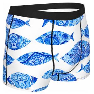 Custom Mens Sublimated <b>Boxer</b> Briefs Blue Fish Print Breathable Stretch Underwear Private Label Sports Underpants OEM Supplier PK - Product Image 6