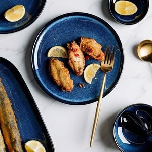 Luxury Nordic Starry Blue Reactive Glaze Ceramic Dinnerware <b>Set</b> Vintage Porcelain Cup Kit Oven Safe Dishwasher Safe <b>Restaurant</b> - Product Image 4