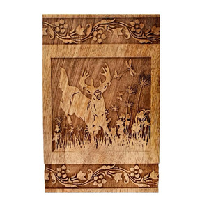 Rectangular Mango Wood Urn Indian Factory Production Urns with Deer Carved Pattern <b>for</b> Human Adult <b>Pet</b> <b>Ashes</b> USA Europe Memorial - Product Image 2
