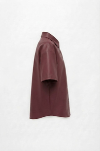 Chemise en cuir boutonnée pour homme, chemise formelle en cuir véritable de qualité supérieure, fabricant de vêtements en cuir sur mesure, satin tricoté - Product Image 3