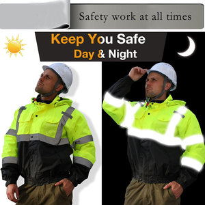 เสื้อแจ็คเก็ตนิรภัยสะท้อนแสงแบบ Hi-Vis สำหรับงานก่อสร้าง ฤดูหนาว พร้อมบริการสกรีนโลโก้ตามสั่ง  วัสดุสะท้อนแสง 3M - Product Image 3