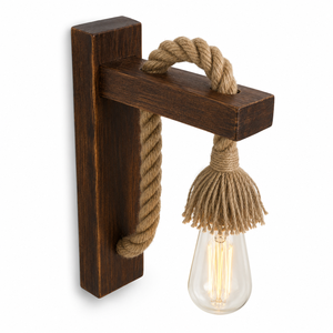 Lampe murale rustique en bois de pin et corde de jute, fabrication artisanale, vente en gros au Vietnam, décoration pour café, bar, hôtel - Product Image 6