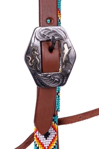 Cabecera de caballo de una oreja con cuentas de cuero Argentino aceitoso de la mejor calidad con hebilla plateada - Product Image 2