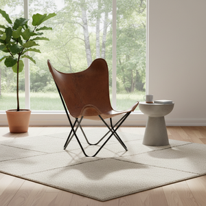 Fauteuil papillon en cuir véritable artisanal de qualité supérieure avec structure métallique, fauteuil d'appoint pour salon, bureau à domicile, hôtel - Product Image 4