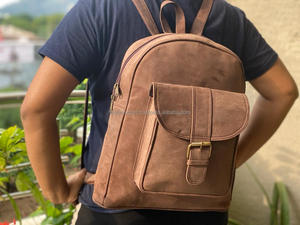 Mochila Vintage marrón personalizada, bolsa con cordón de cuero crujido, venta al por mayor - Product Image 3