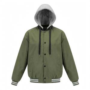 Wholesale Winter Woolen Yarn Dyed Hooded Varsity <b>Jackets</b> <b>Men</b> Custom Logo College Baseball Plain Private Label Windproof <b>jackets</b> - Product Image 4