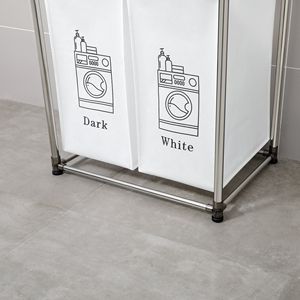 Cesto portabiancheria XL a 2 livelli con 4 sacchi rimovibili in cotone e plastica per la separazione di bianchi e scuri, per organizzare i vestiti - Product Image 5