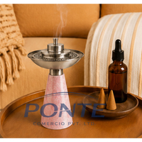 Brûleur à Bakhoor Moderne en Résine Marbre Rose, Élégant en Métal Argenté, Mabkhara Arabe pour Encens Oud, Parfum d'Intérieur Premium Aromatique Estival