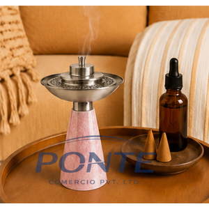 Quemador de Incienso Moderno de Resina de Mármol Rosa, Elegante Mabkhara Árabe de Metal Plateado para Oud e Incienso, Decoración Premium para el Hogar - Product Image 4