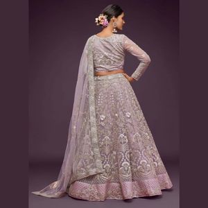 Premium Soft <b>Net</b> A-Line Lehenga Choli with Zari Badla Thread and Glitter Dori Embroidery <b>Dupatta</b> | Semi Stitched Lehenga Set - Product Image 2