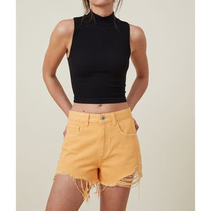 Shorts de mezclilla de algodón transpirables para mujer, nuevos, a la moda, con rotos naranjas, precio de fábrica al por mayor, personalizables - Product Image 2