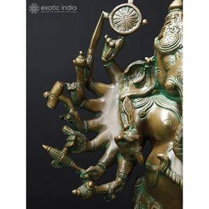 รูปปั้นพระพิฆเนศทองเหลืองขนาด19นิ้วรูปปั้นสิบหกติดอาวุธ - Product Image 4